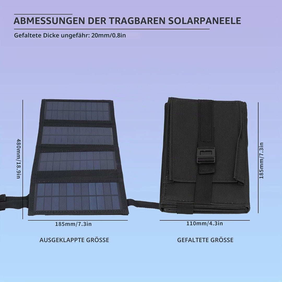 20W Tragbares Solarpanel, Faltbares USB-Solarpanel-Ladegerät, IP65 Wasserdicht, USB5V-Ausgang, Entfa