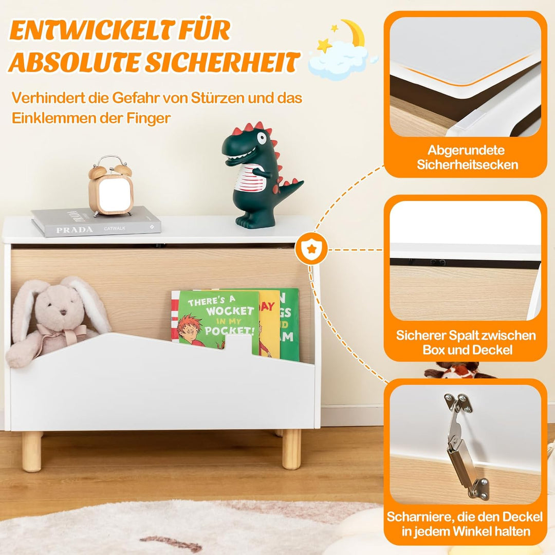 COSTWAY Spielzeugkiste Holz mit Regal, Spielzeugtruhe mit Deckel, Aufbewahrungstruhe Spielzeugbox fü