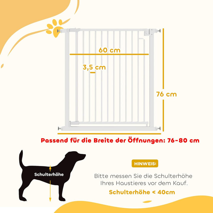PawHut Treppenschutzgitter Absperrgitter Hund Schutzgitter ohne Bohren 76-80 x 76 cm Türschutzgitter