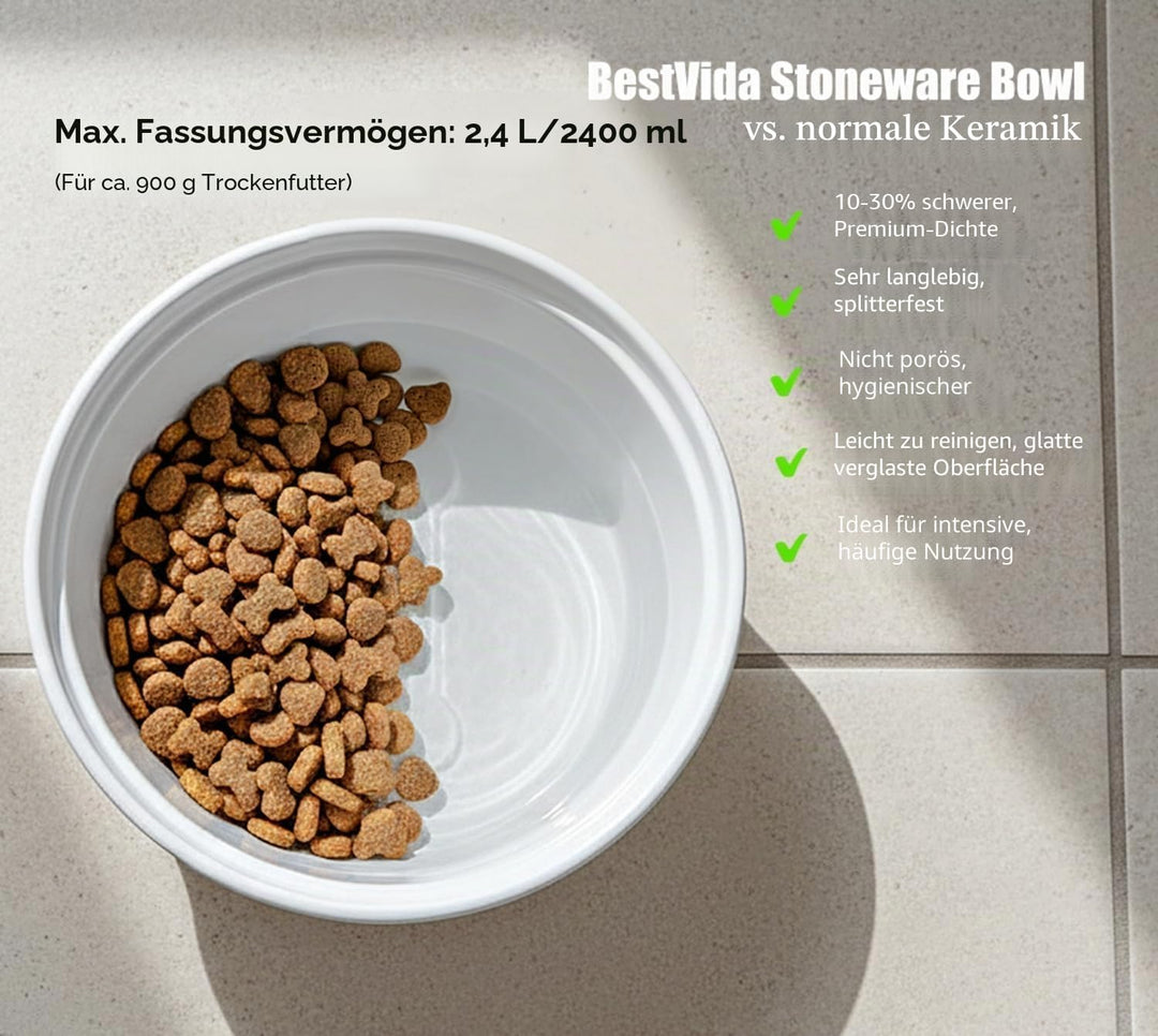 BestVida Erhöhter Hundenapf, Erhöhter Einzelnapfständer, Hundefutterstation mit 1x2400ml Steingutnap