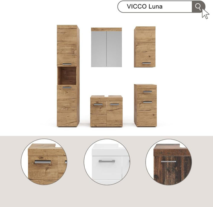 Vicco Midischrank Luna, Eiche, 37 x 79 cm Eiche Midischrank, Eiche Midischrank