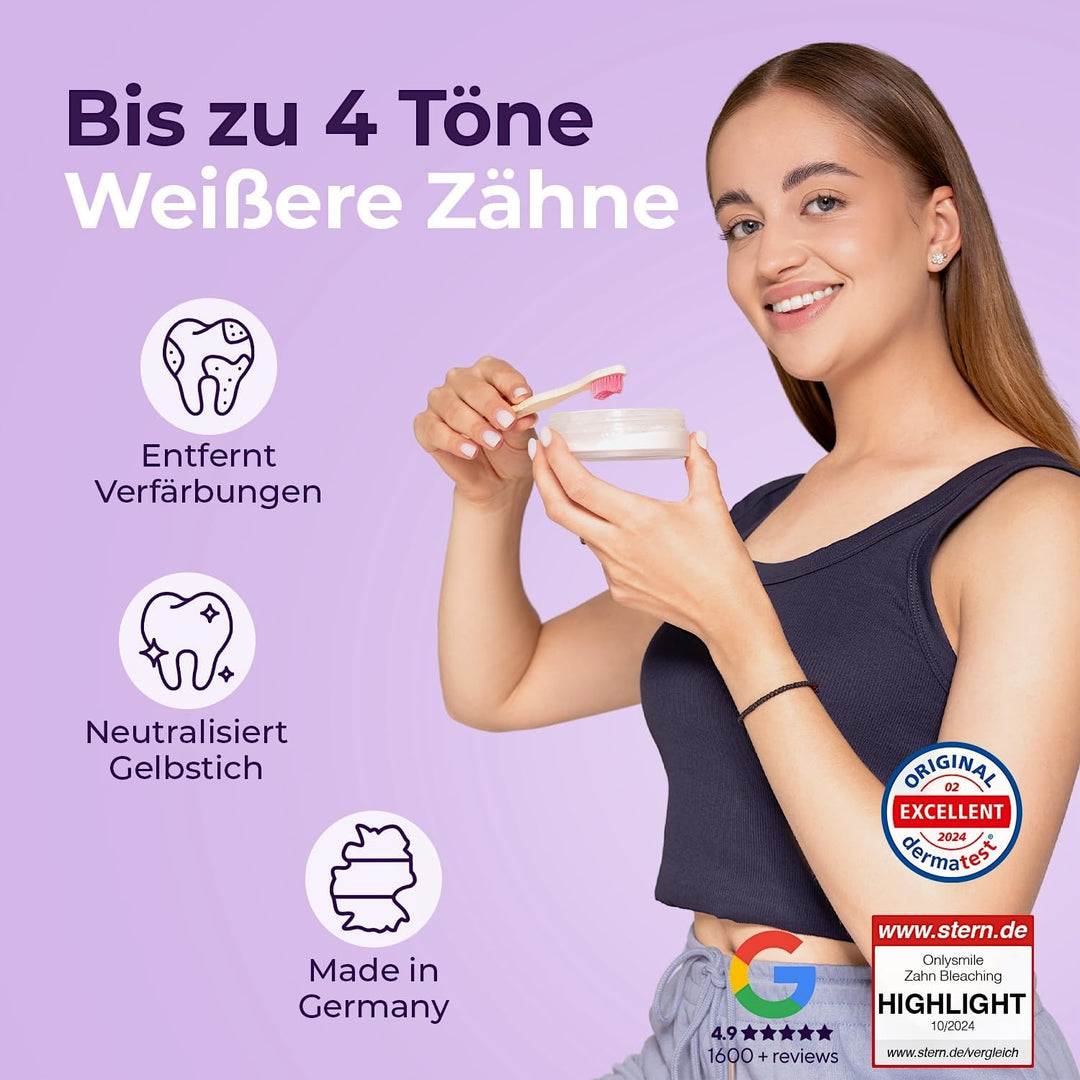 Onlysmile Teeth Whitening Pulver für weisse Zähne | Zahnaufhellung und Bleaching Pulver mit sichtbar