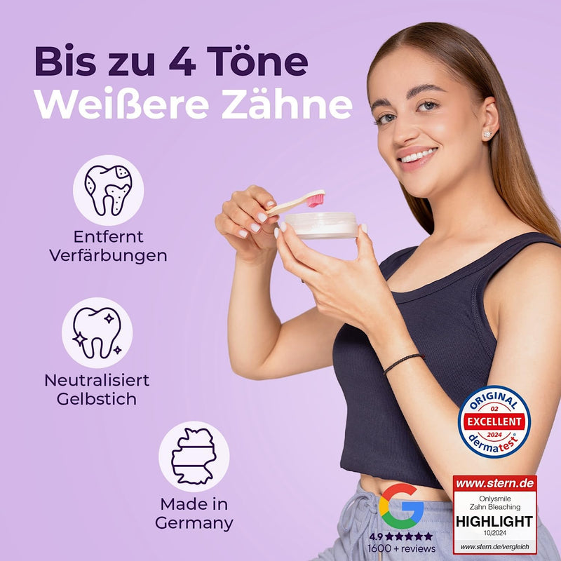 Onlysmile Teeth Whitening Pulver für weisse Zähne | Zahnaufhellung und Bleaching Pulver mit sichtbar