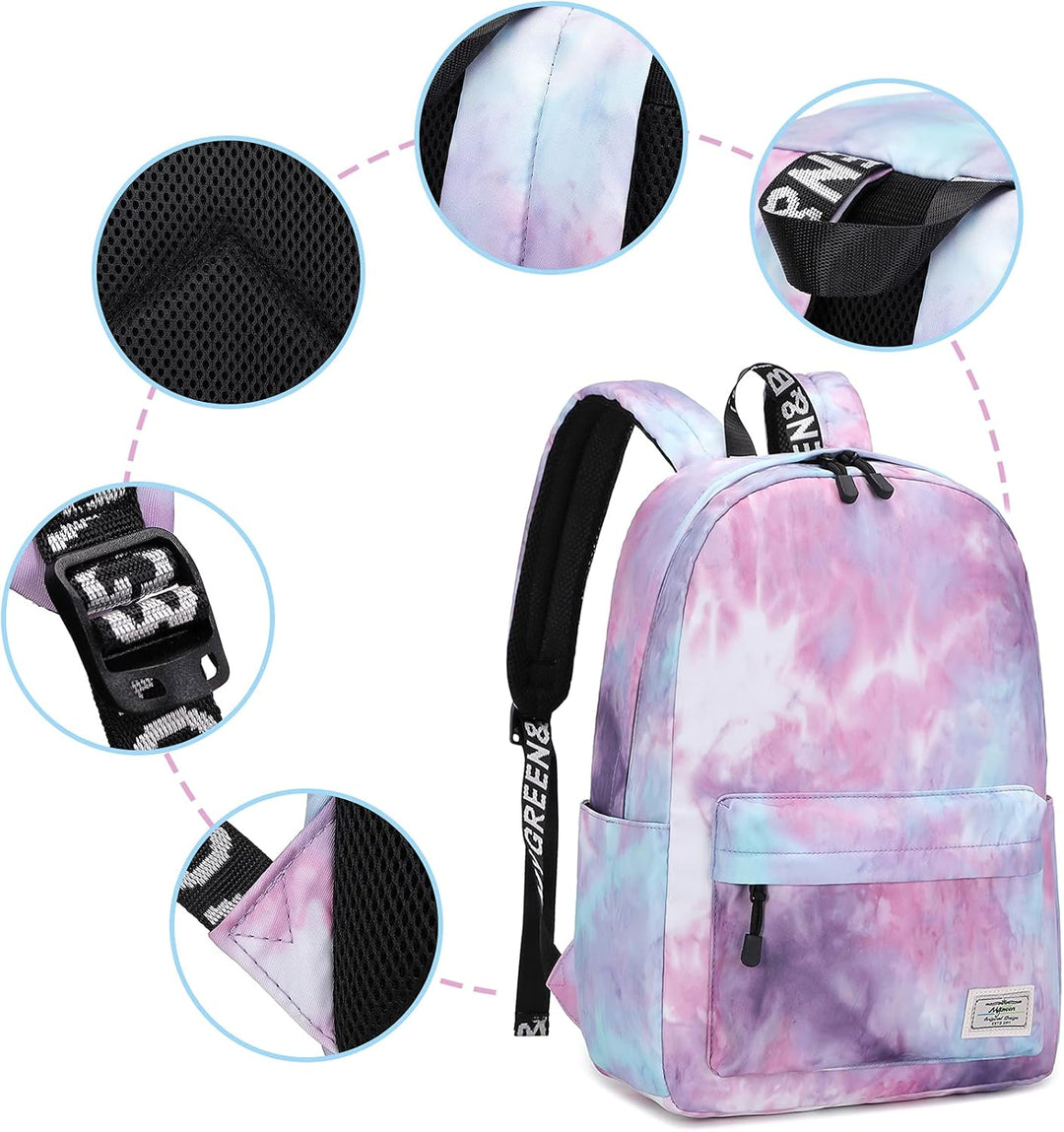 Lohol Leichter Schulrucksack für Mädchen, Kinder-Schulranzen-Rucksack mit Aufdruck (Batiken Lila), B