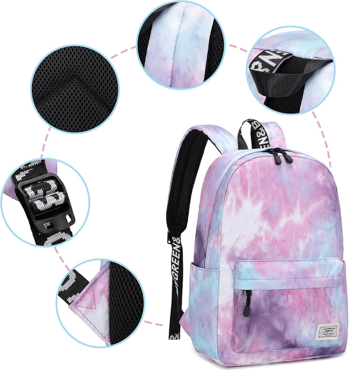 Lohol Leichter Schulrucksack für Mädchen, Kinder-Schulranzen-Rucksack mit Aufdruck (Batiken Lila), B