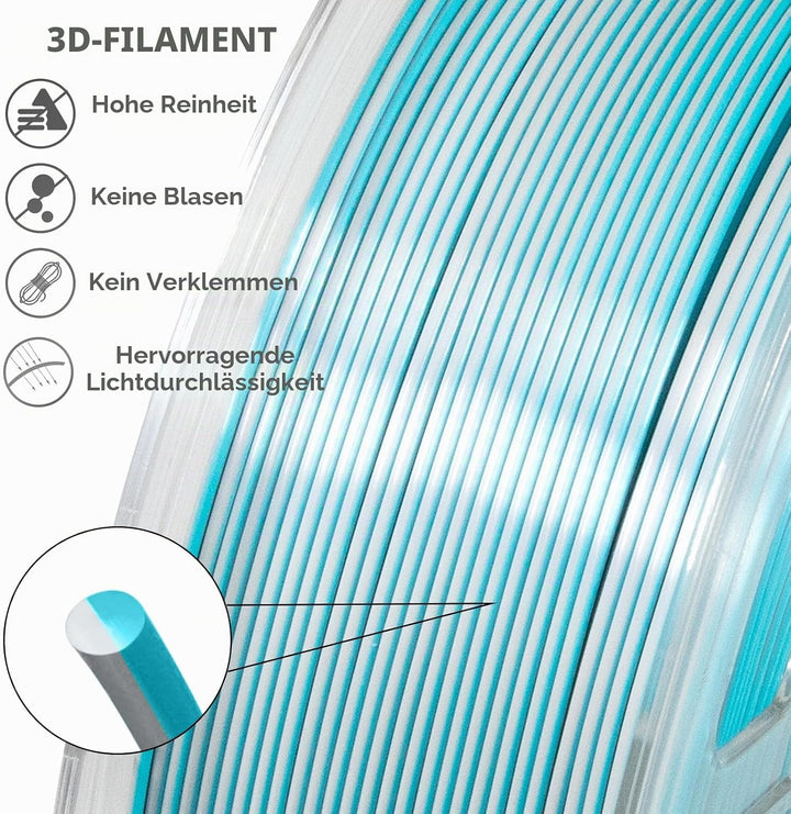 iSANMATE Dual Seide Filament PLA 1.75mm, Dual Silber Blau Silk PLA Filament, 3D Drucker Silk Filamen