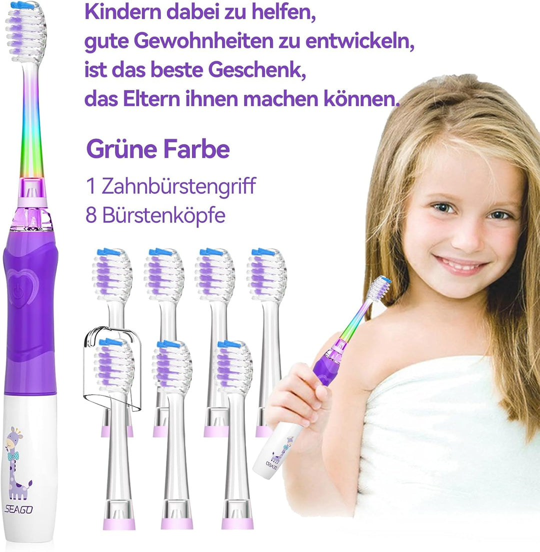 Seago Elektrische Zahnbürste Kinder ab 3-12 jahre Kinderzahnbürsten Elektrisch mit Farbigem Licht Sm