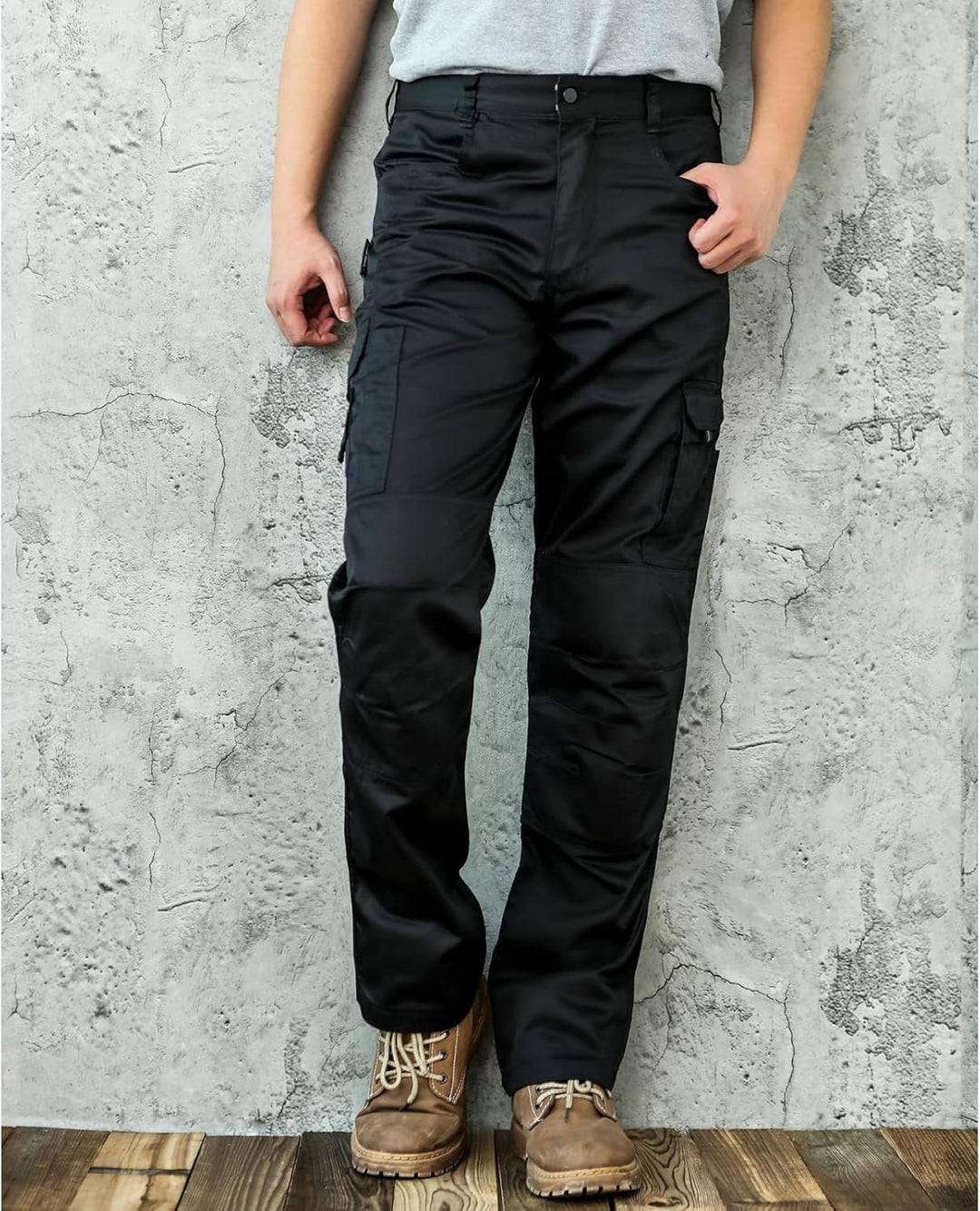 WORK IDEA Herren-Arbeitshose - Schwarz-Hose Herren-Cargohose mit innenliegenden Knietaschen Neu Schw