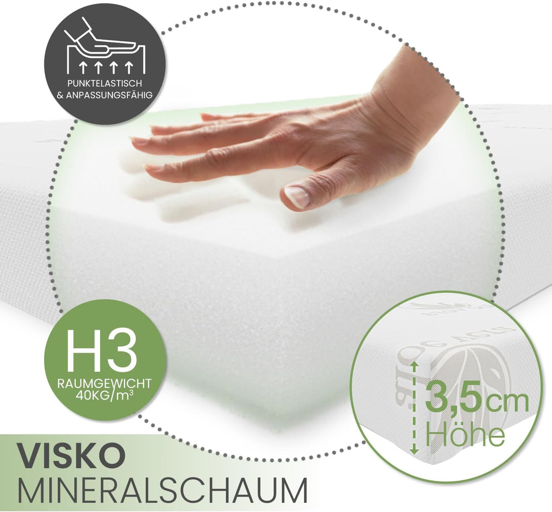 ELONEO Schlaf Topper Reise-Set 3 teilig: Visko-Matratzenauflage, Visko-Kopfkissen, hochwertige Trans