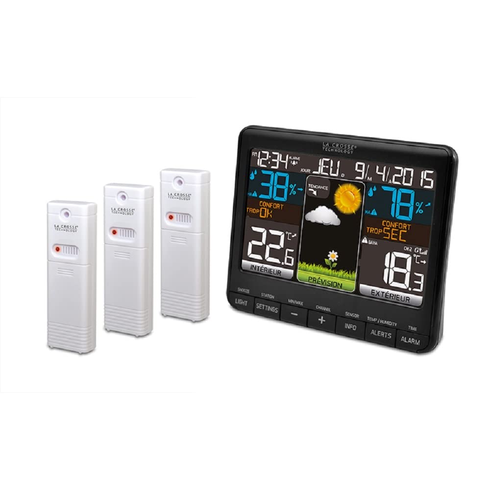 La Crosse Technology WS6825 Wetterstation, Schwarz Noir avec 3 sondes, Noir avec 3 sondes