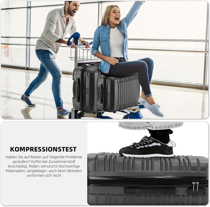 BEIBYE Zwillingsrollen Reisekoffer Koffer Trolleys Hartschale M-L-XL-Set (Schwarz, M) Schwarz M