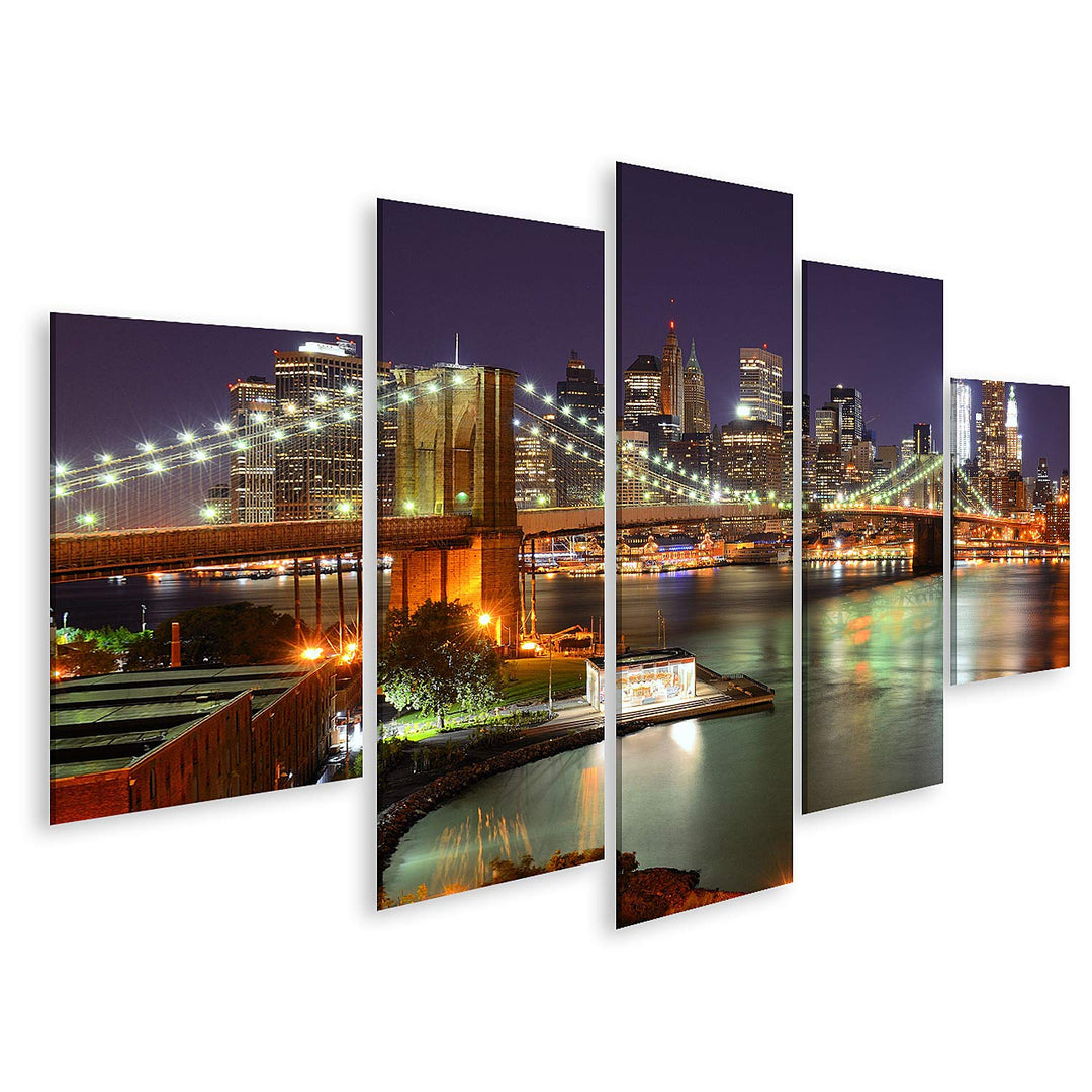 islandburner Bild auf Leinwand Blick Auf Das Stadtzentrum Von New York City Und Die Brooklyn Bridge