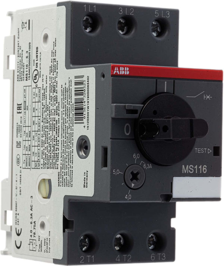 ABB MS116 Motorschutzschalter, 6,3 A 90mm x 45mm