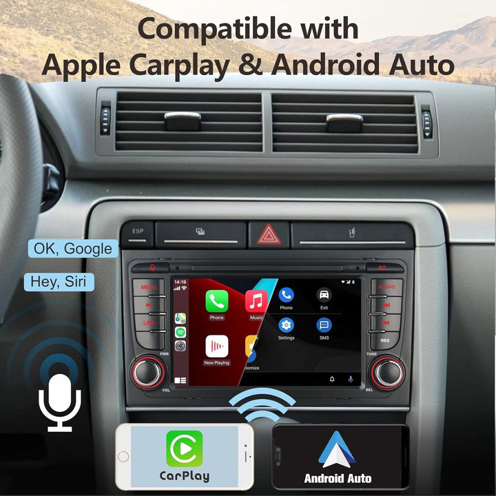 Autoradio kompatibel mit drahtlos Carplay/Android Auto für Audi A4 S4 RS4 2002-2008 SEAT EXEO mit IP