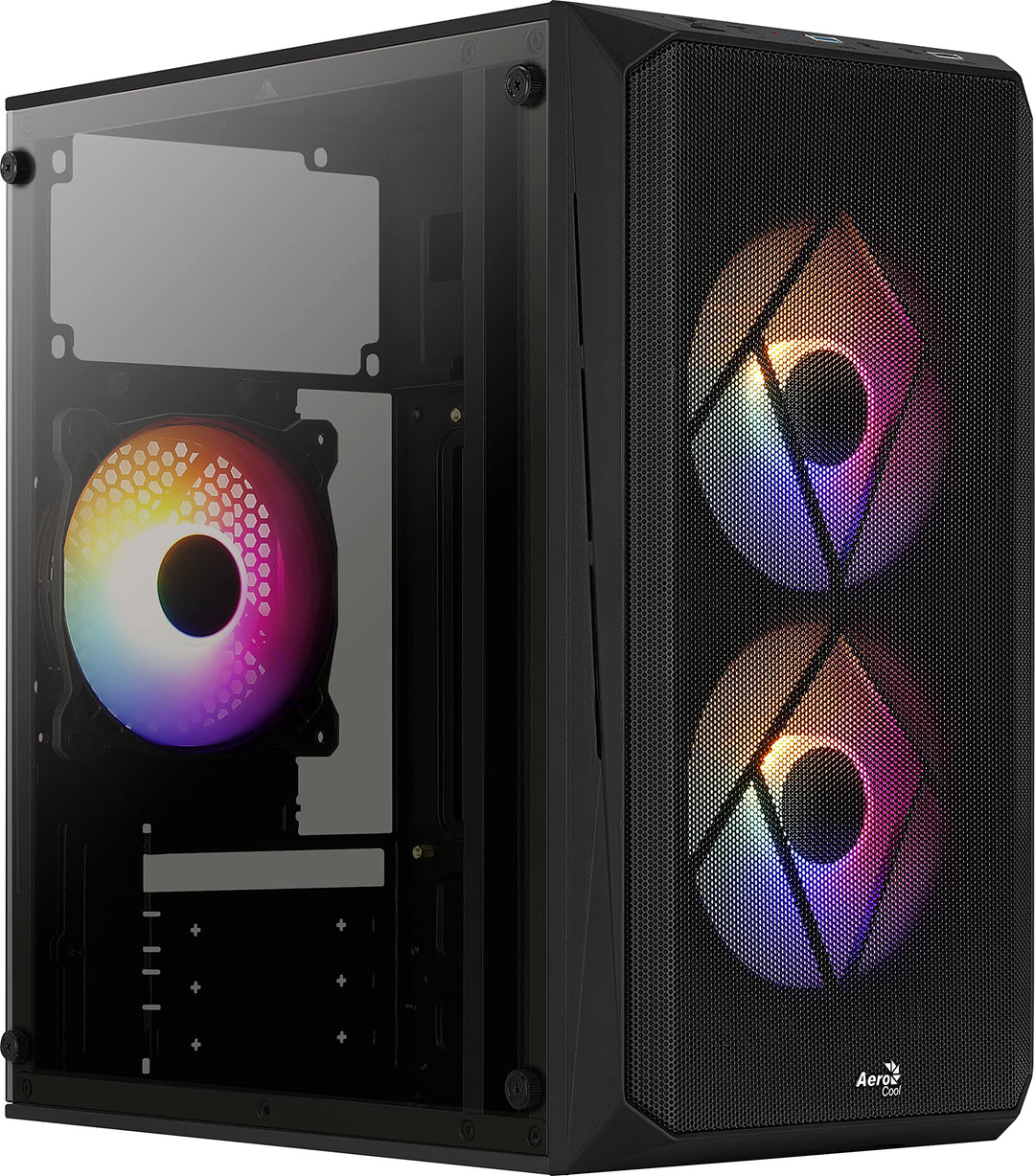 AeroCool CS107 V2, MicroATX- PC-Gehäuse, Seitenfenster, 3 x 120mm FRGB-Lüfter, CS107V2, schwarz Schw
