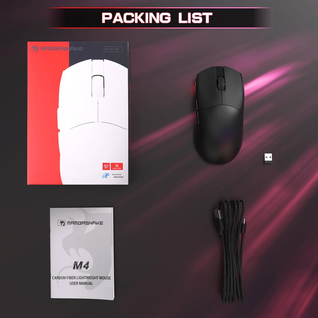 MAMBASNAKE M4 Ultra-Leichte Kabellose Gaming-Maus, 53g, PAW3311 Sensor, 24000 DPI, Tri-Mode Bluetoot