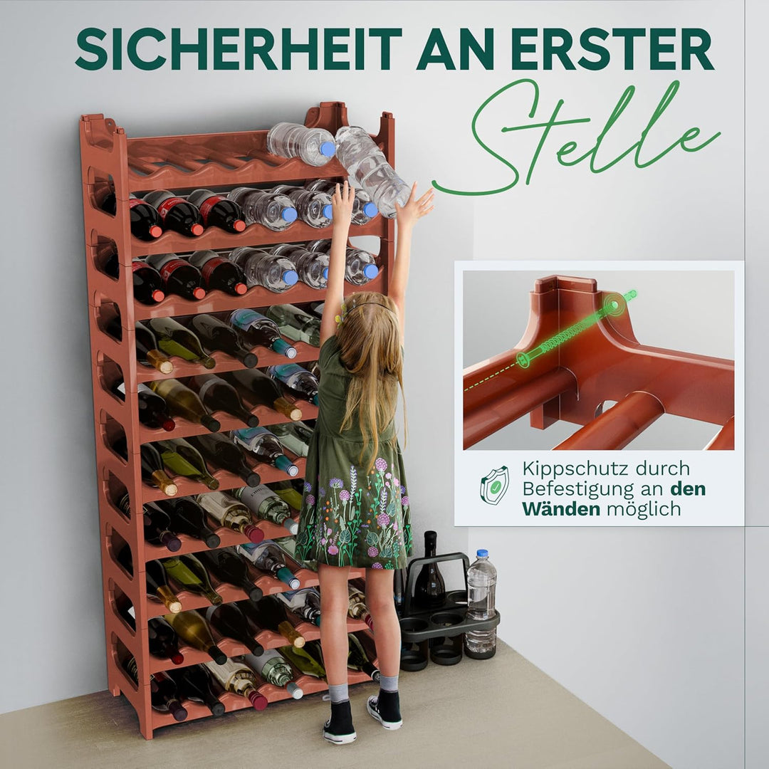 Novaliv Flaschenregal für 72 Flaschen | Weinregal braun | Regal aus stabilem Kunststoff, stapelbar (