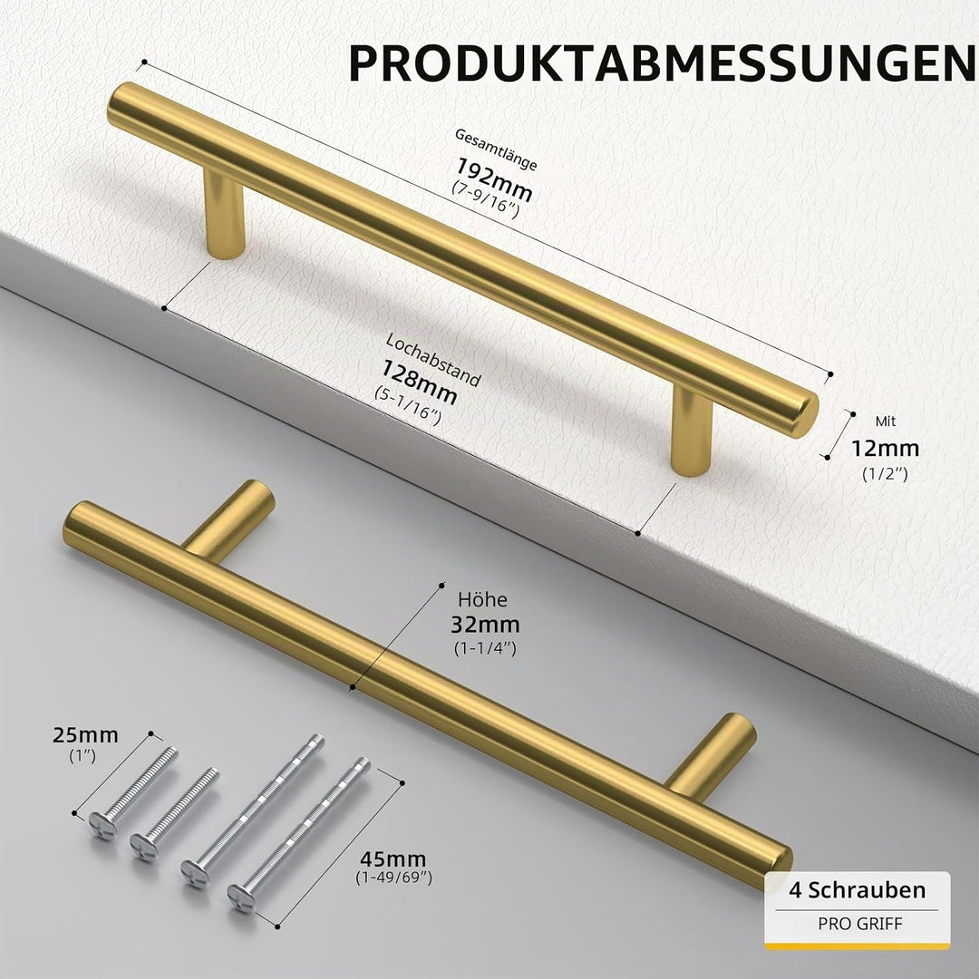 20 Stück goldenwarm Schrankgriffe Gold Möbelgriffe 128mm Lochabstand Gold Schrankgriffe Edelstahl Go
