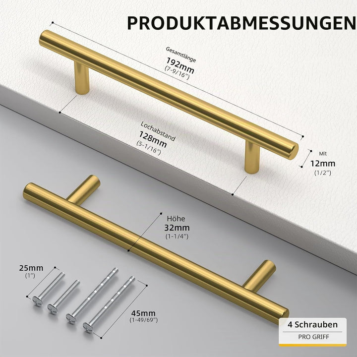 20 Stück goldenwarm Schrankgriffe Gold Möbelgriffe 128mm Lochabstand Gold Schrankgriffe Edelstahl Go
