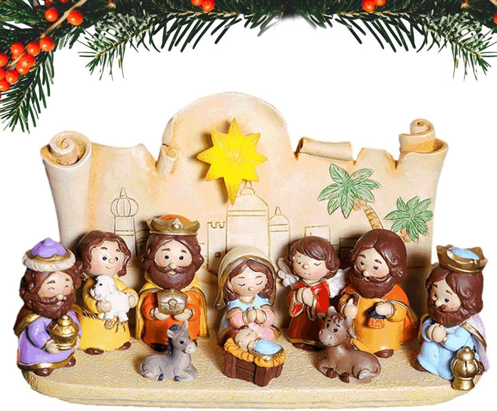 Weihnachtskrippe Set mit figuren, 10 Stück Jesus Krippe Figuren Statue, Krippenfiguren Harz, Weihnac