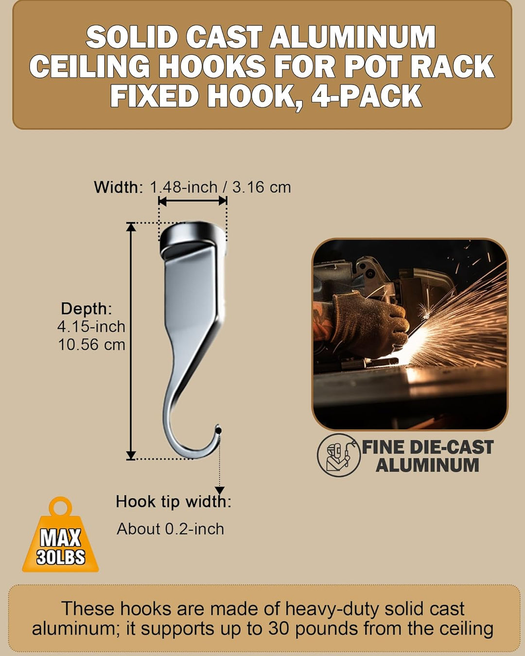 Cooks Standard Topfhalter aus massivem Guss, 4 Stück 4-er Packung, 4-er Packung