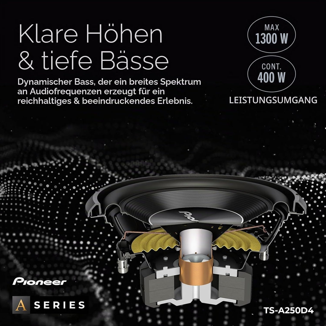 Pioneer TS-A250D4 Subwoofer mit Doppelschwingspule für den Gehäuseeinbau (1.300 W), 25 cm/10", IMPP