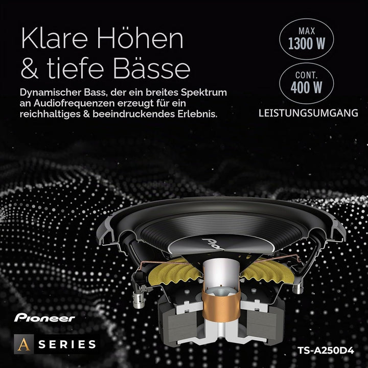 Pioneer TS-A250D4 Subwoofer mit Doppelschwingspule für den Gehäuseeinbau (1.300 W), 25 cm/10", IMPP