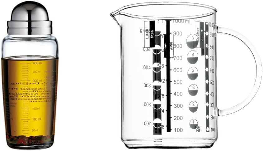 WMF Salat Dressingshaker 400ml, Glasbehälter mit Skalierung, mit 5 aufgedruckte Rezepte, Glas, Croma