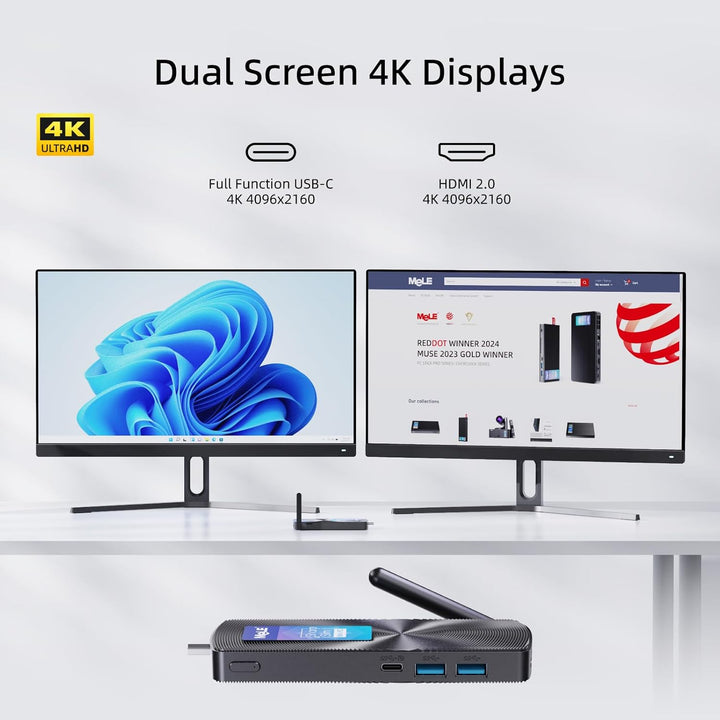 MeLE PCG02 Lüfterloser Mini PC Stick Alder Lake N100(bis zu 3.4GHz) 8GB LPDDR4 128GB ROM Mikro-Deskt