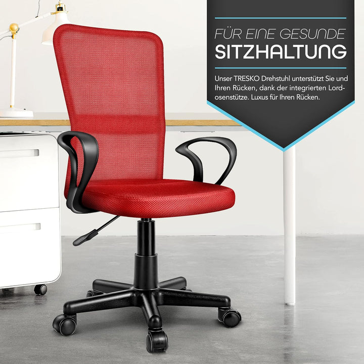 TRESKO Bürostuhl Schreibtischstuhl Drehstuhl, mit Armlehnen &amp; Kunststoff-Leichtlaufrollen, stufenlos