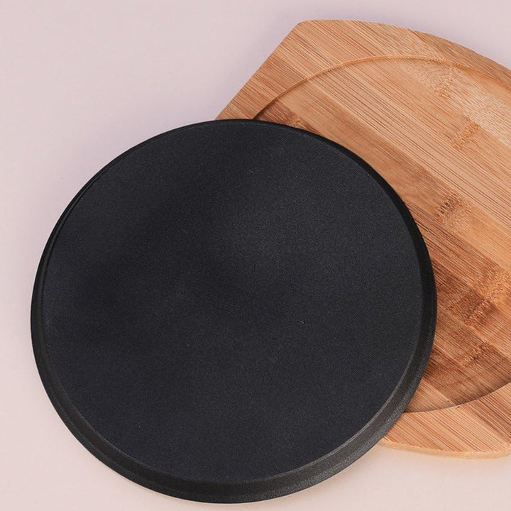 Fajita-Teller-Set Aus Gusseisen, Brutzelnde Bratpfanne, Steakplatte Holztablett Und Deckel, Bratpfan