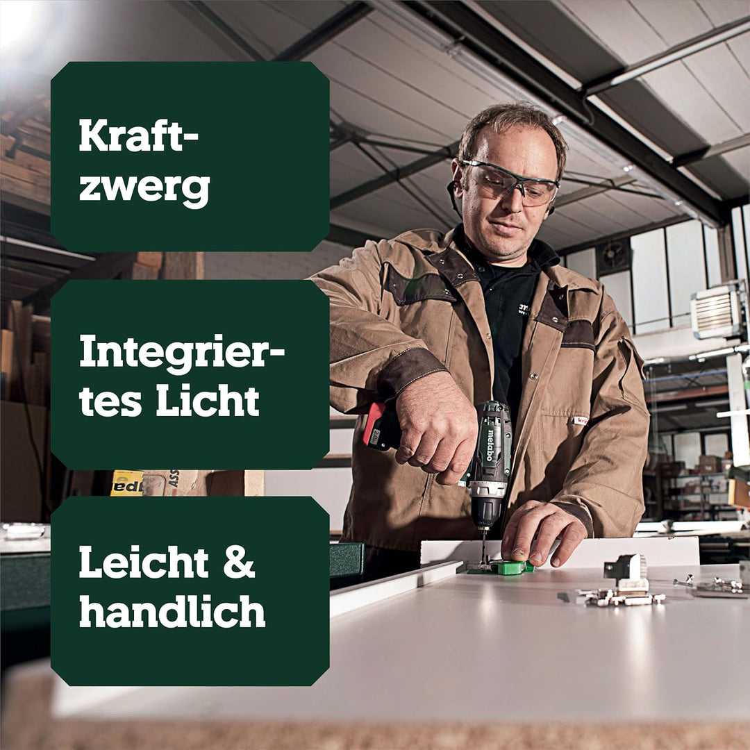 Metabo 600080500 Akku-Bohrschrauber klein PowerMaxx BS Basic 10,8V, 2x 2Ah Li-Ion Akkus, inklu. Lade