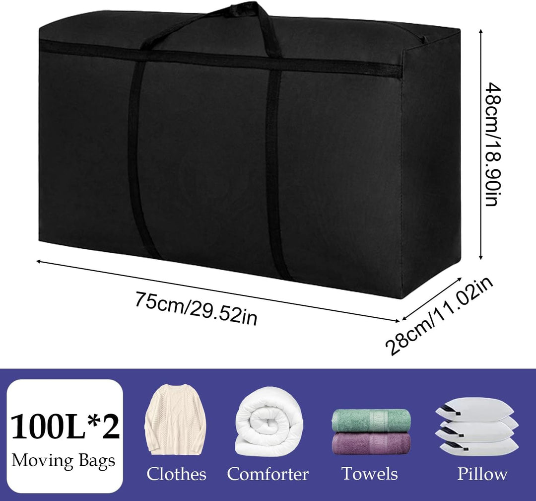 Kongming 2 Stück Aufbewahrungstasche für Bettdecken Wasserdichte Tasche 100L Oxford Schwarz Umzugsta