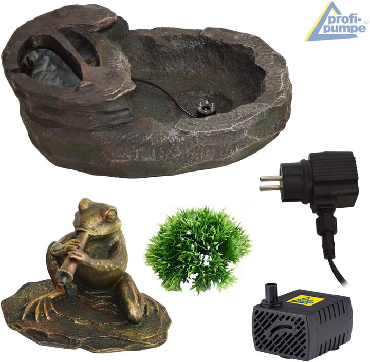 Gartenbrunnen Brunnen Zierbrunnen Zimmerbrunnen Brunnen Vogelbad Durstiger Frosch mit LED-Licht 230V