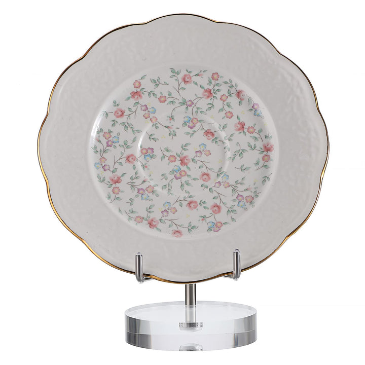 BTSKY Mittelgrosse verstellbare silberne Metallarm-Staffelei mit rundem Acrylsockel, Display-Halter
