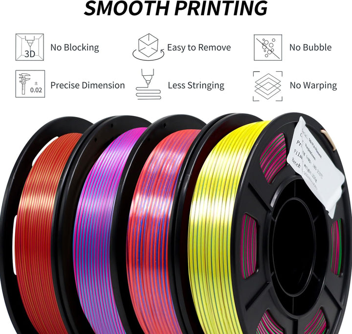 YOUSU Silk PLA 3D Drucker Filament Bundle, 1.75mm, Dreifarbig, Rot Blau Grün, Rosa, Gold, 3D Druck F