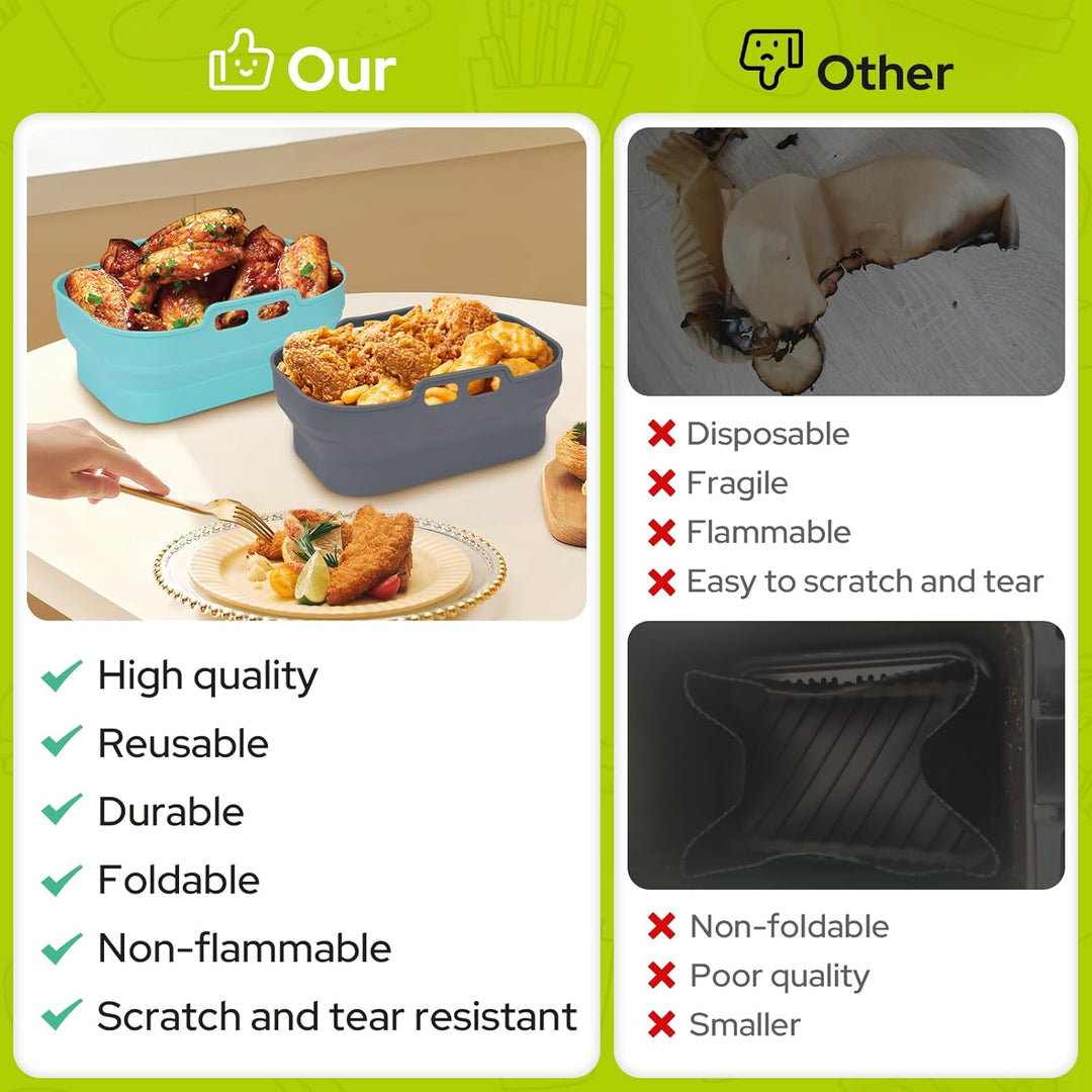 Alyvisun 4 Stück Airfryer Silikon Basket Wiederverwendbar Backform Air Fryer Silikonformen Rechtecki