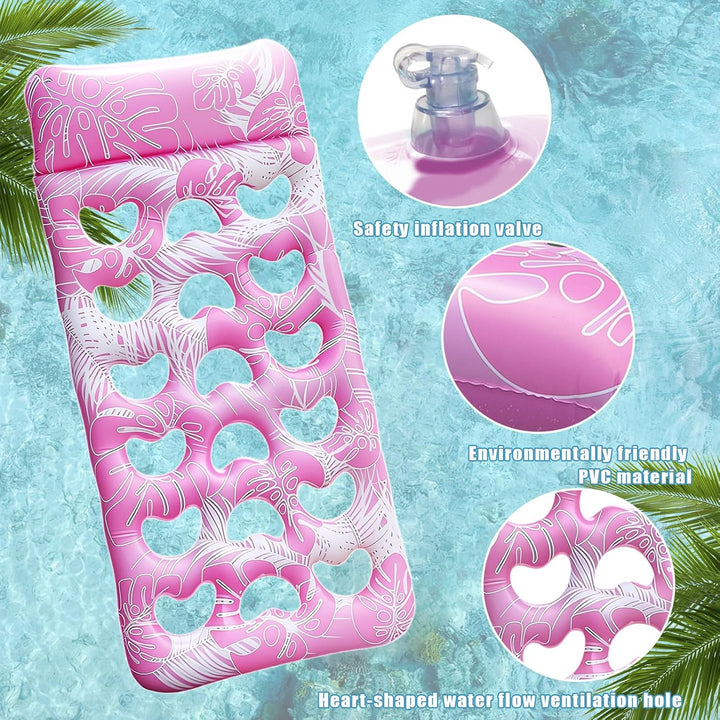 Aufblasbare Pool-Flösse – Aufblasbare Luftmatratze Pool in Pink, Schwimmende Matte mit Kopfstütze fü