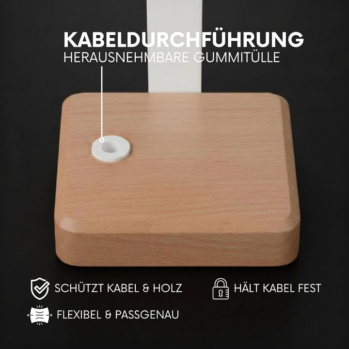 Headset Halterung aus Buchenholz – Kopfhörer Halterung mit schwerem Stahlblech & Lederauflage – Kopf