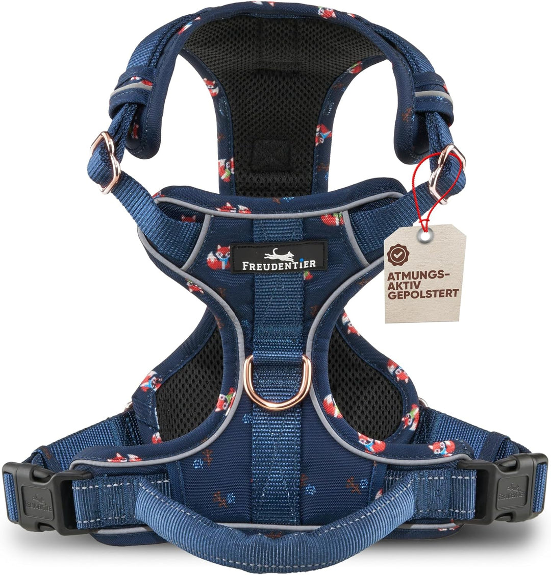 FREUDENTIER® atmungsaktives Hundegeschirr - komfortabel gepolstert - Let’s get Foxy Kollektion - 100
