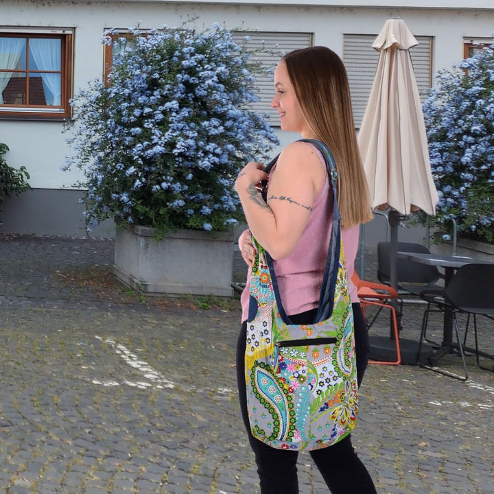 Sunsa Damen nachhaltig Hobo Tasche, Umhängetasche aus recycelte Jeans & Baumwolle. Boho Crossbody Ba