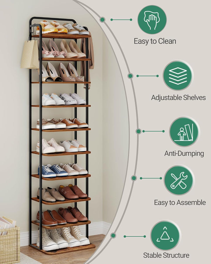 Hzuaneri Vertikales Schuhregal, 10-Stöckige Schuhregale, Schuhturm für kleine Räume, Freistehend, Ve