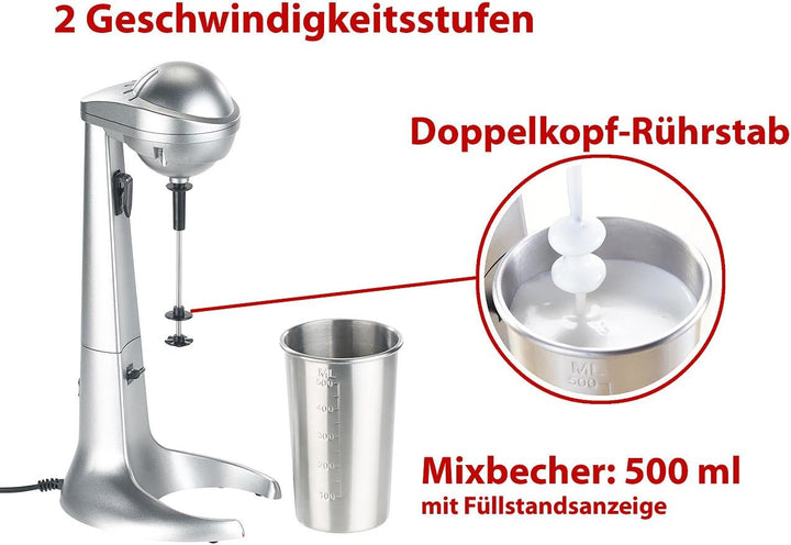 Rosenstein & Söhne Milchshaker: Elektrischer Drink-Mixer mit Edelstahl-Becher, 65 Watt (Milchshaker