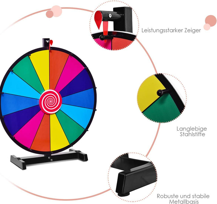 COSTWAY 24" Glücksrad Spielzeug Farbe Rad Spiele für Lotteriespiele Wortspiele, inkl. Radiergummi un