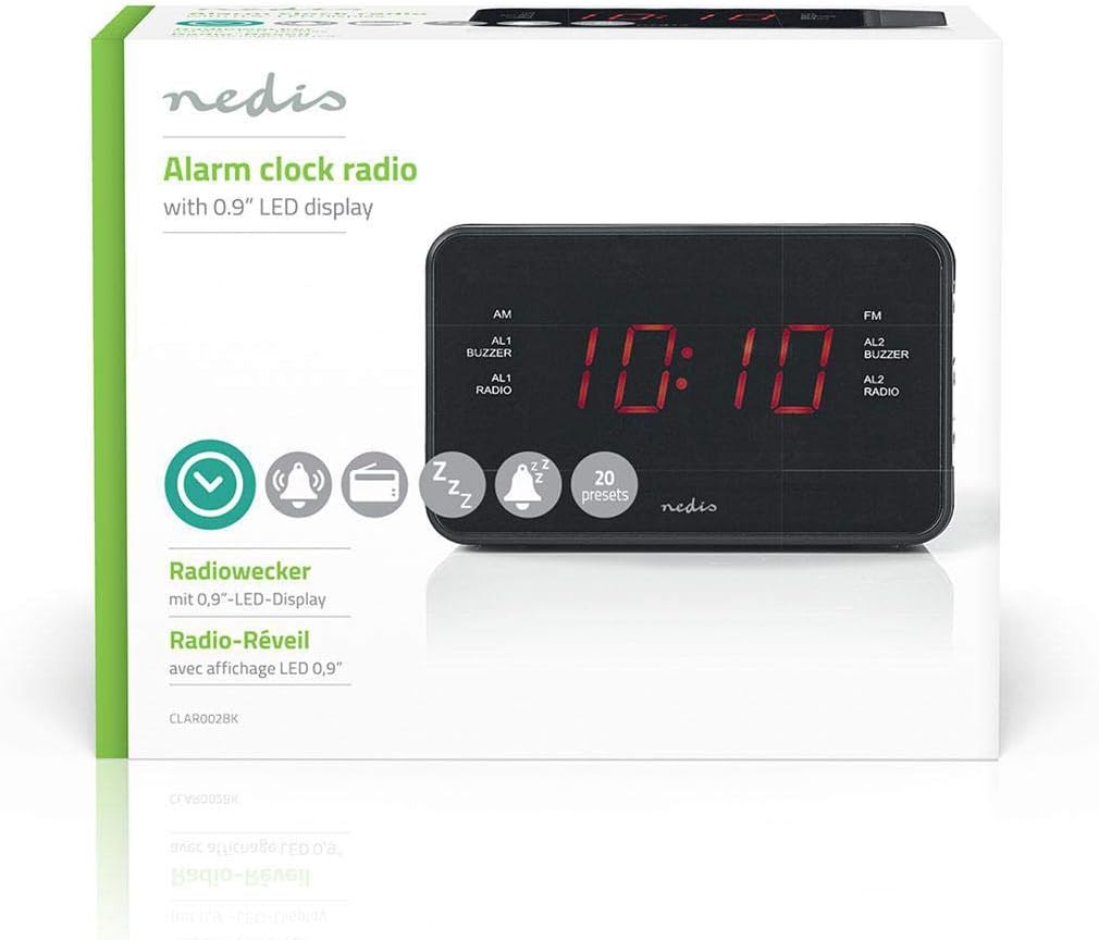 NEDIS Digital-Wecker-Radio - LED-Anzeige - 1x 3,5 mm Audio-Eingang - Zeitprojektion - AM/FM - Snooze
