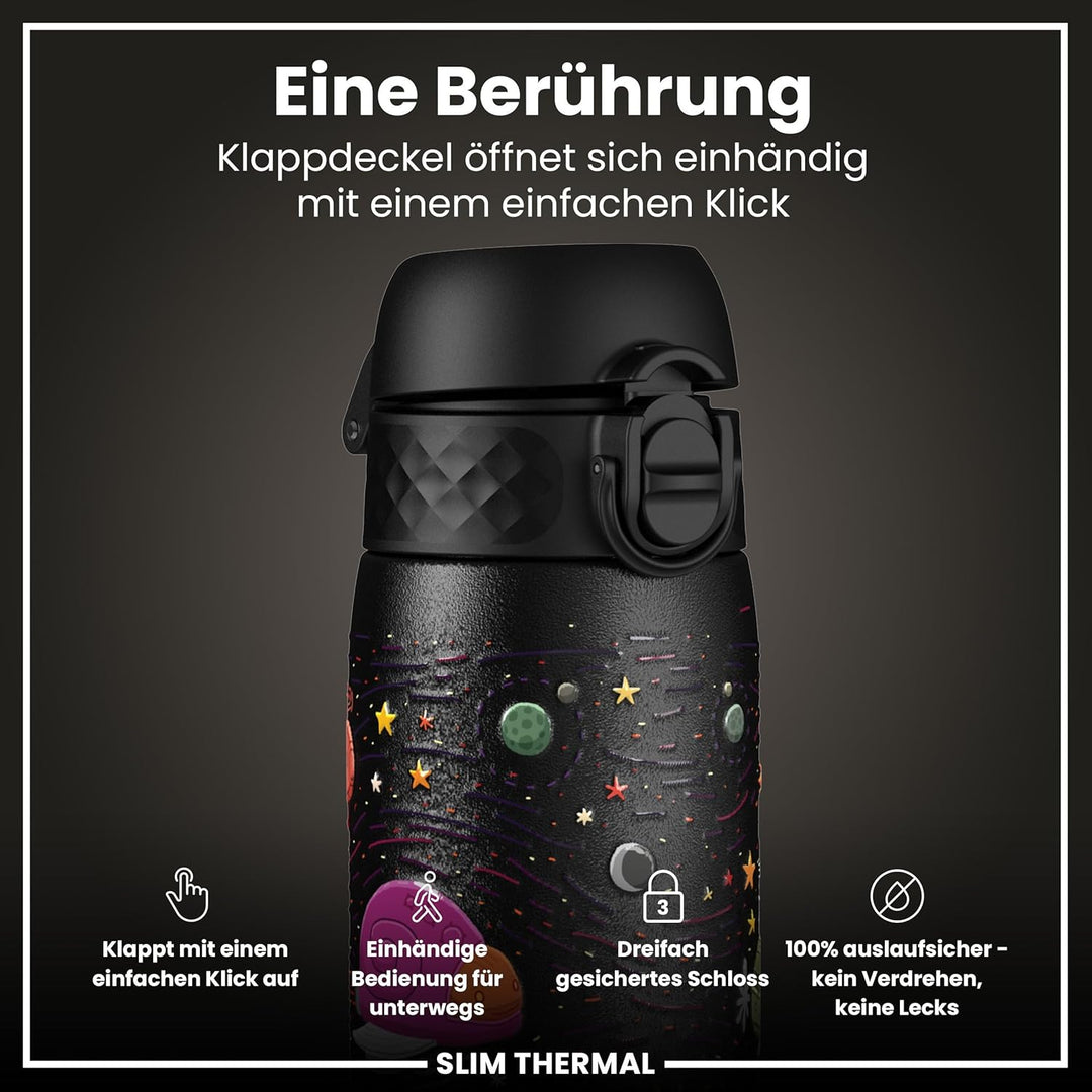 ion8 Vakuumisolierte Edelstahl-Trinkflasche, 500 ml, Auslaufsicher, Einhandöffnung, Sichere Verriege
