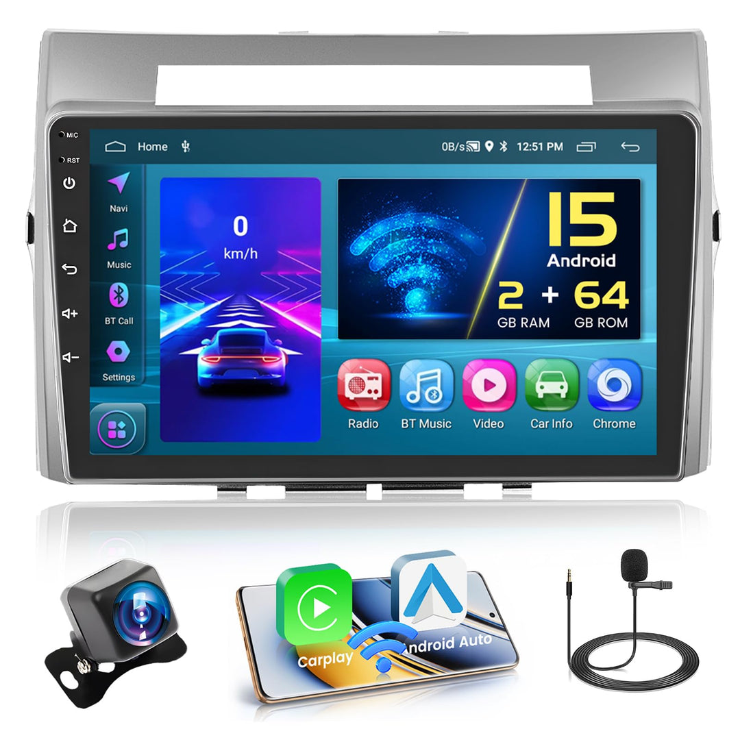 Hikity [2+64GB] Android 15 Autoradio für Toyota Corolla Verso 2004-2009 CarPlay Android Auto Wireles