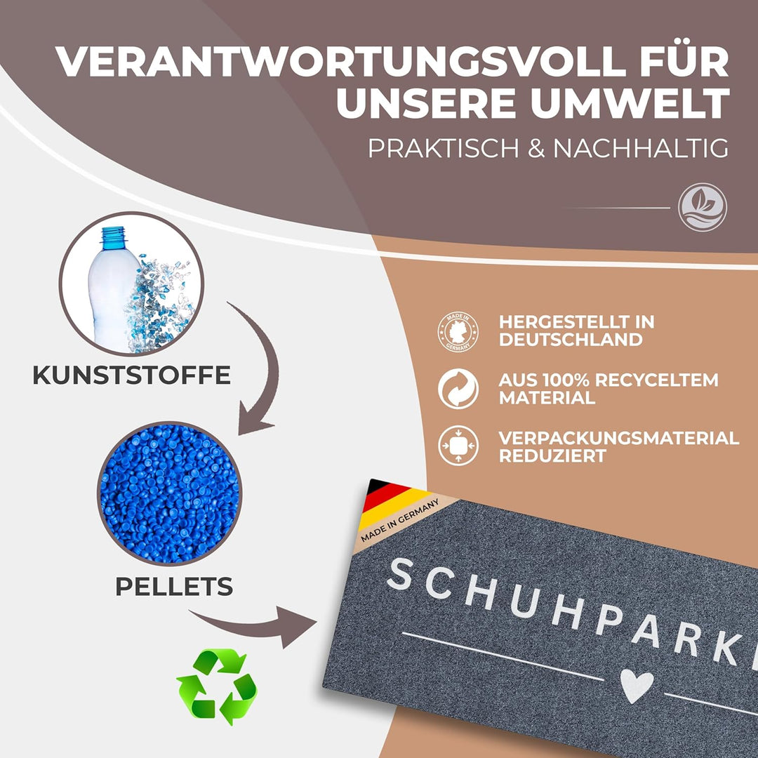 Schuhparkplatz Fussmatte 120x40cm Grau I Waschbare & rutschfeste Indoor-Schuhmatte & Abtropfmatte I