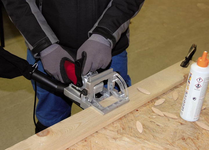 Einhell Flachdübelfräse TC-BJ 900 (860 W, 14 mm, Winkel- und Höheneinstellung, Staubfangsack,