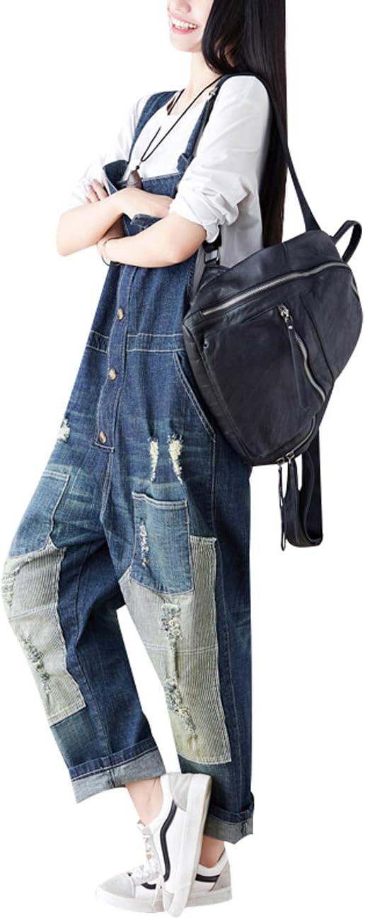 Youlee Damen Strappy Overalls Beiläufig Overall Baumwolle Latzhose Einheitsgrösse Style 1 Deep Blue,